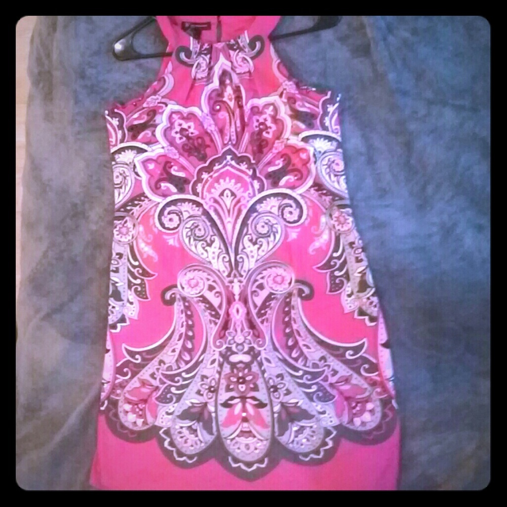 A Line pink printed mini sleeveless dress